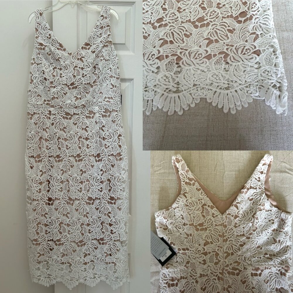 NWT MARINA White Floral Lace Midi Dress